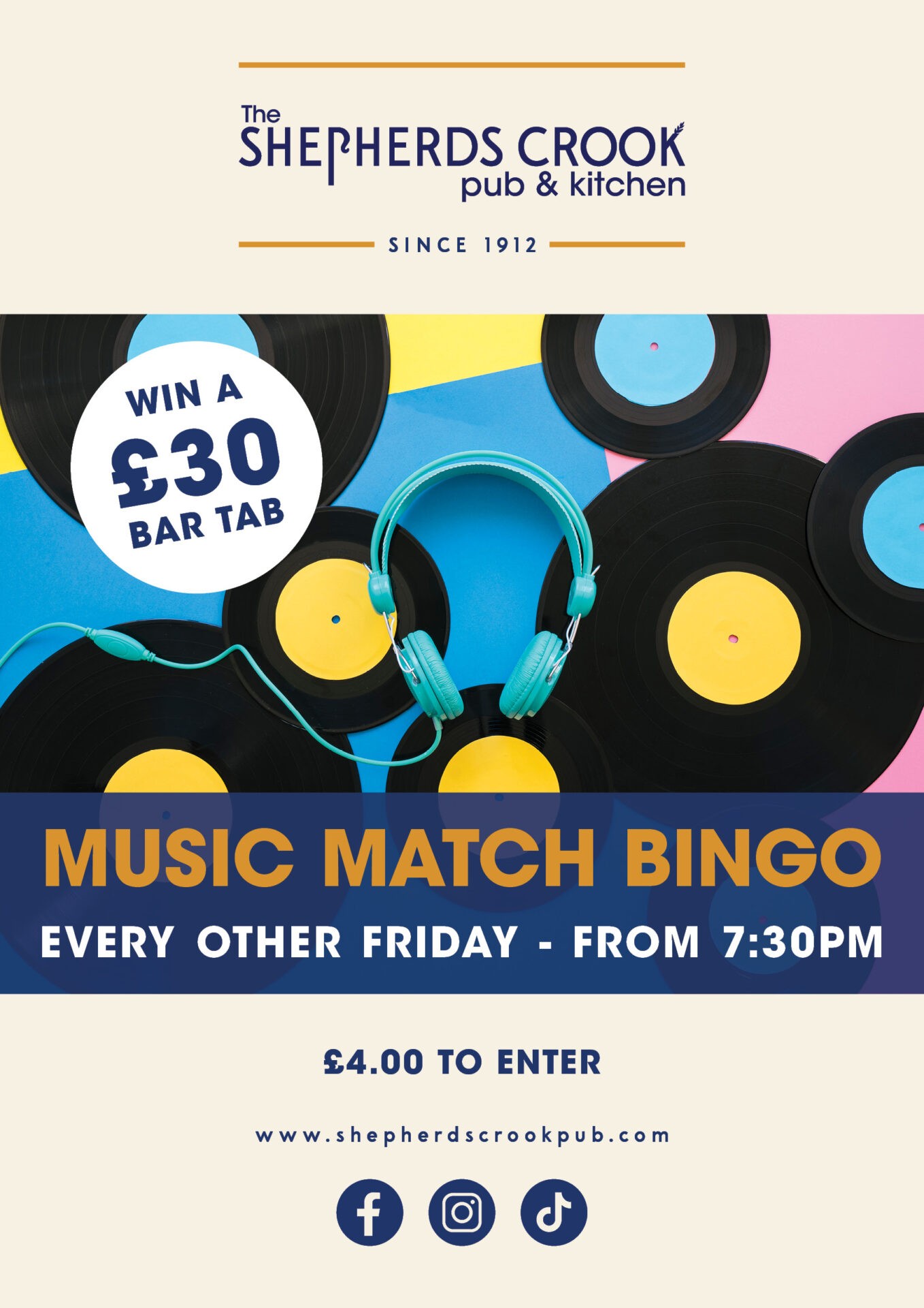 Music Match Bingo Every Other Fhursday from 7.30pm